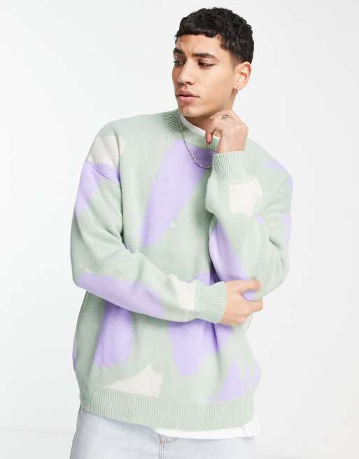 ASOS DESIGN – Strickpullover mit abstrakter Jacquardmusterung in Grün