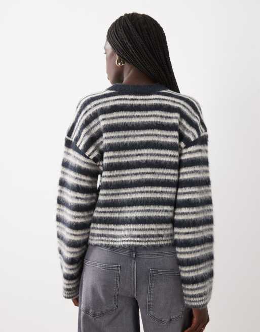 ASOS DESIGN Strickpullover mit gebürstetem Streifen in Marineblau, 4 von 4