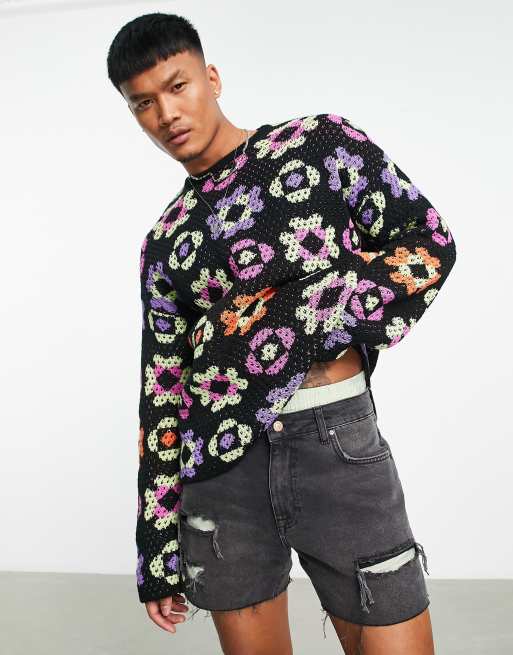 ASOS DESIGN – Strickpullover mit gehäkeltem Blumenmuster ASOS