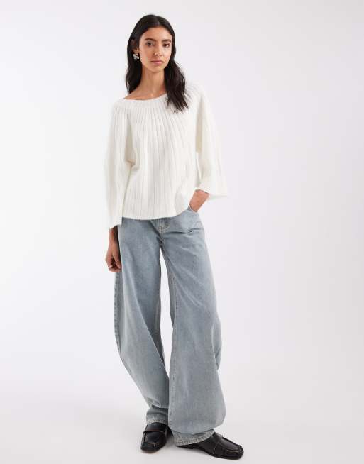ASOS DESIGN Strickpullover mit Rippdetails in Ecru, 2 von 4