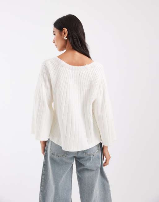 ASOS DESIGN Strickpullover mit Rippdetails in Ecru, 4 von 4