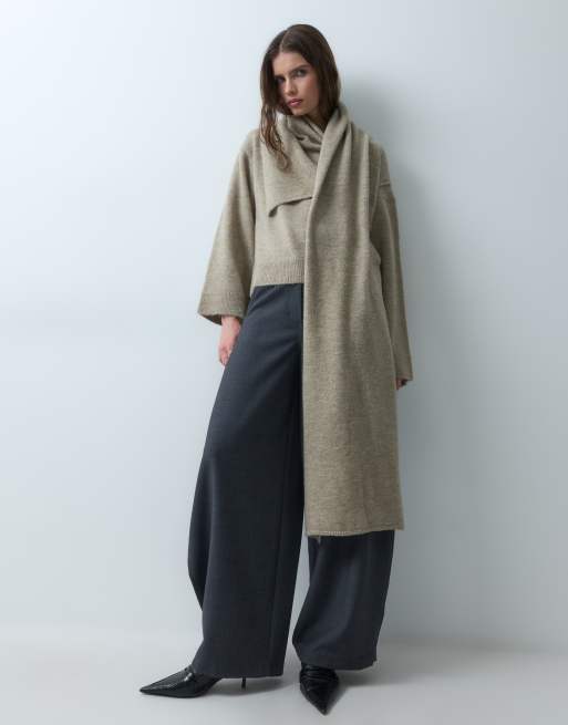 ASOS DESIGN Strickpullover mit Schal-Detail in Oat, 2 von 4