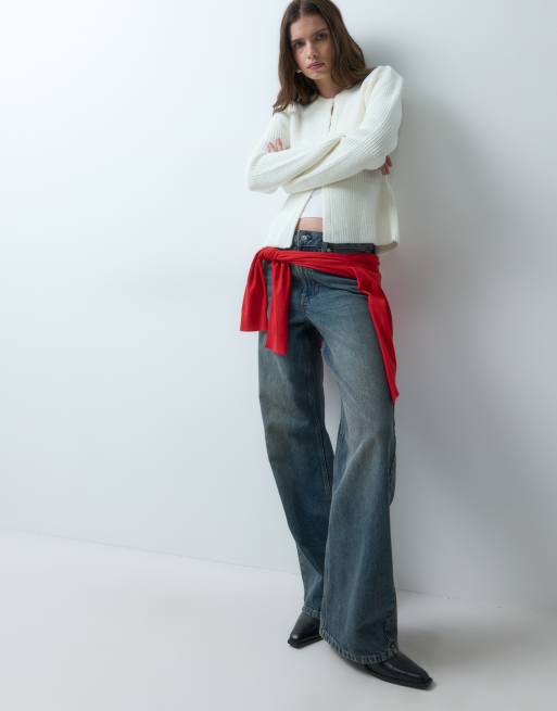 ASOS DESIGN Strickpullover mit Stehkragen-Detail und Peplum in Cremeweiß, 2 von 4