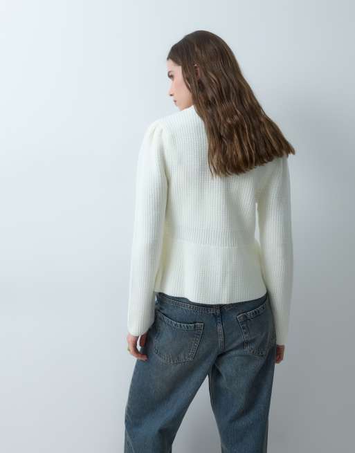 ASOS DESIGN Strickpullover mit Stehkragen-Detail und Peplum in Cremeweiß, 4 von 4