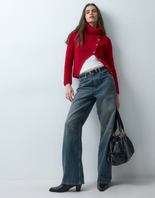ASOS DESIGN Strickpullover mit Umschlagdetail in Rot, 3 von 4