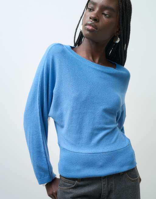 ASOS DESIGN Strickpullover mit weichem Griff und U-Boot-Ausschnitt in Blau, 4 von 4