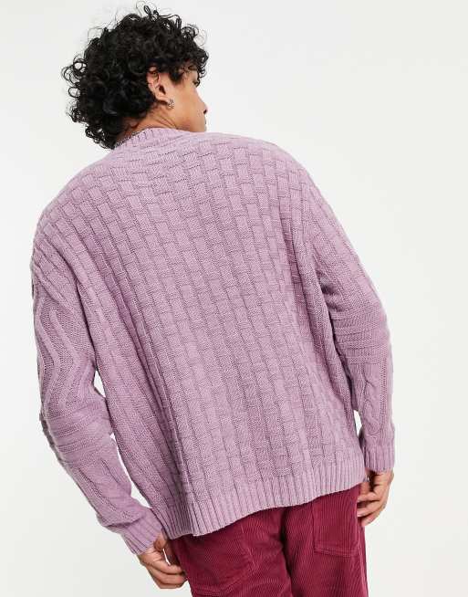 ASOS DESIGN – Strickpullover mit Zopfmuster im Patchwork-Design in Blasslila, 2 von 4