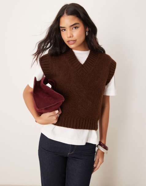 ASOS DESIGN – Strickpullunder in Schokobraun mit V-Ausschnitt - view 1