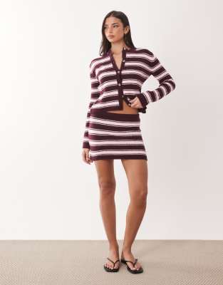 ASOS DESIGN - Strickrock in Rosa und Braun gestreift, Kombiteil-Bunt