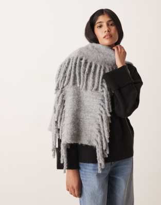 ASOS DESIGN - Strickschal aus Wollmischung in Grau mit Fransen-Bunt