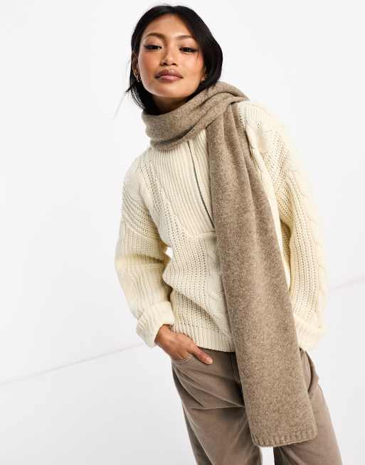 ASOS DESIGN – Strickschal aus Wollmischung in Kittbraun 
