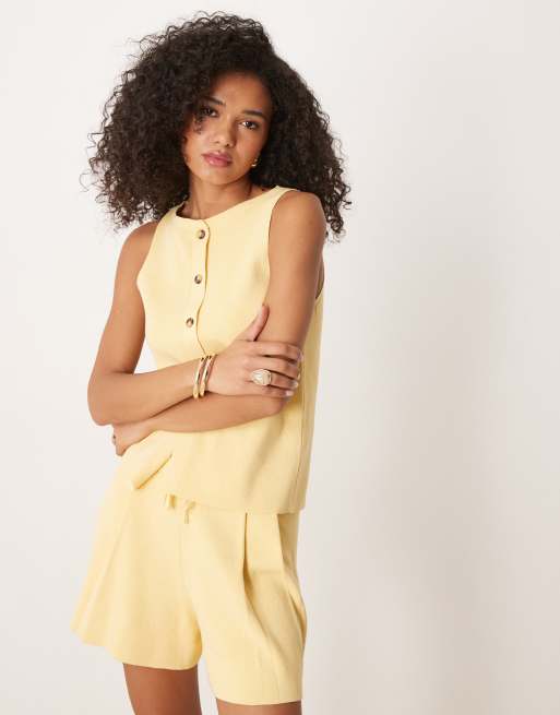 ASOS DESIGN – Strickweste aus Leinenmix in Buttermilchgelb, Kombiteil