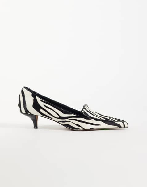 ASOS DESIGN Strike loafer kitten mid heels in zebra - view 1
