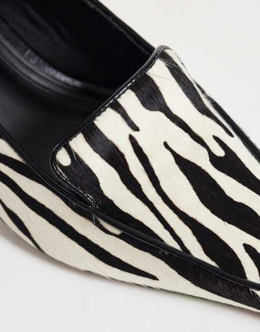 ASOS DESIGN Strike loafer kitten mid heels in zebra, 3 of 4