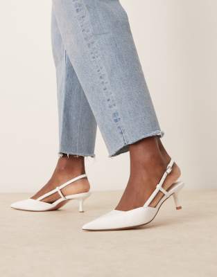 Asos Design Wide Fit Strut Slingback Mid Heeled Shoes In White