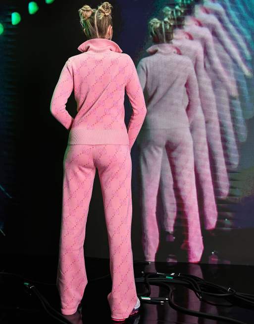 ASOS DESIGN - Strikkede bukser med vide ben og monogrammønster i pink - Del af sæt, 4 af 4