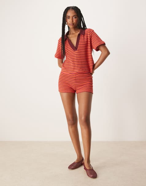 ASOS DESIGN - Strikkede, korte og orange shorts med striber - view 1