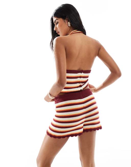 ASOS DESIGN - Strikkede korte shorts med høj talje og multifarvede striber - Del af sæt, 4 af 5