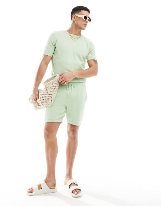 ASOS DESIGN - Strikkede shorts i mellemtung, grøn bomuld - Del af sæt