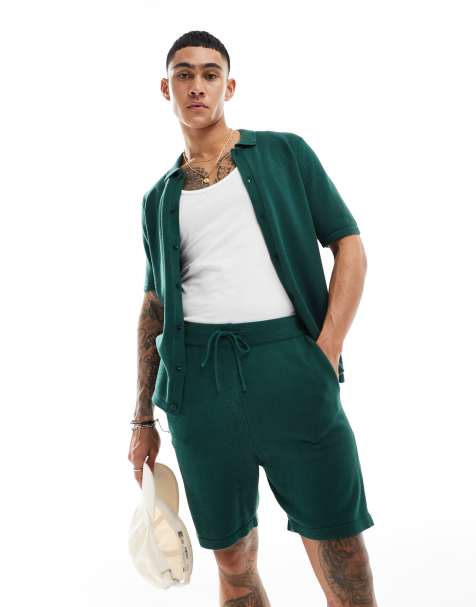 ASOS DESIGN - Strikkede shorts i mellemtung, grøn bomuld - Del af sæt - view 1