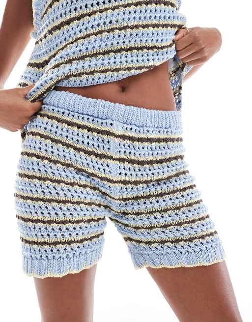 ASOS DESIGN - Strikkede shorts med limegrønne striber - Del af sæt