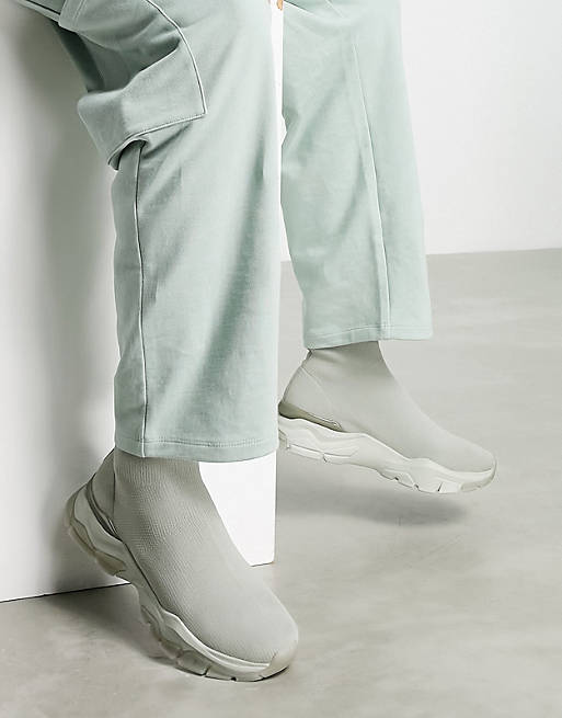 ASOS DESIGN - Strikkede sok-sneakers i mintgrøn med chunky sål