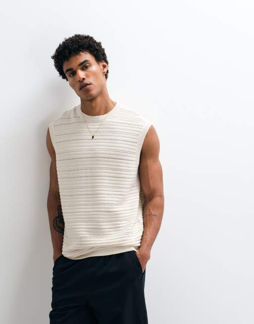 ASOS DESIGN strikket afslappet tekstureret ribbet vest i råhvid, 3 af 9
