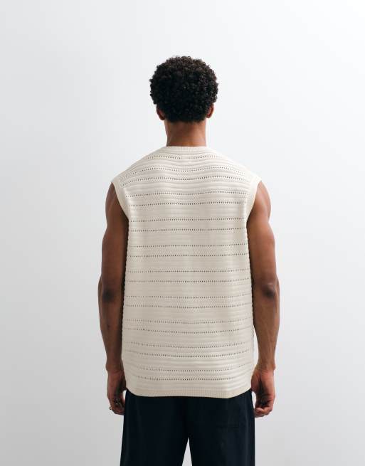 ASOS DESIGN strikket afslappet tekstureret ribbet vest i råhvid, 5 af 9