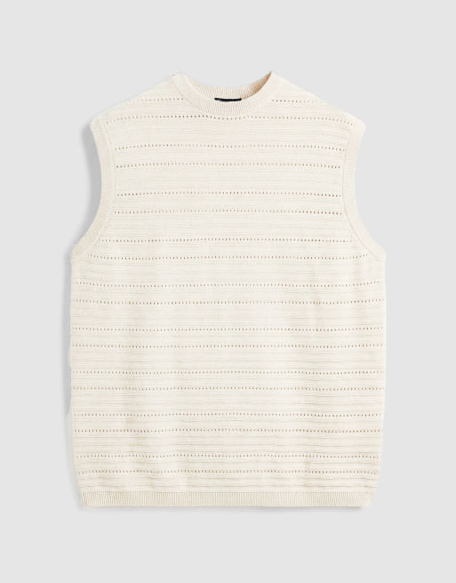 ASOS DESIGN strikket afslappet tekstureret ribbet vest i råhvid, 6 af 9