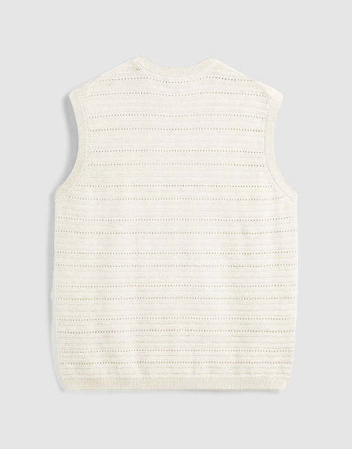 ASOS DESIGN strikket afslappet tekstureret ribbet vest i råhvid, 7 af 9