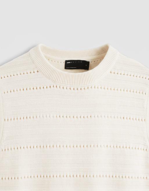 ASOS DESIGN strikket afslappet tekstureret ribbet vest i råhvid, 8 af 9