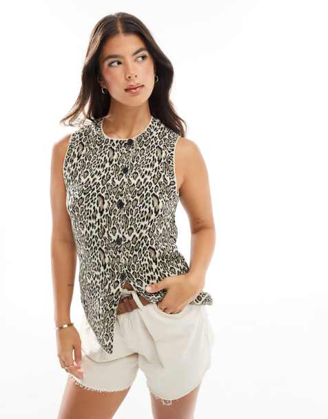 ASOS DESIGN - Strikket, asymmetrisk habitvest med leopardprint - view 1