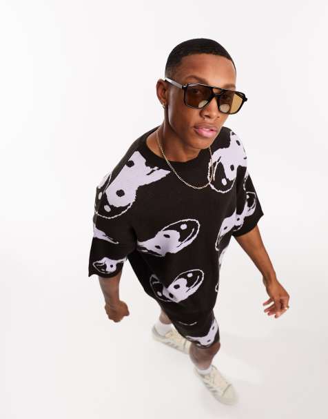 ASOS DESIGN - Strikket brun T-shirt med yin/yang-print - Del af sæt - view 1