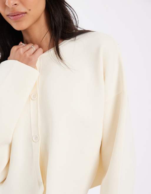 ASOS DESIGN strikket cardigan med batwingærmer i creme, 3 af 4