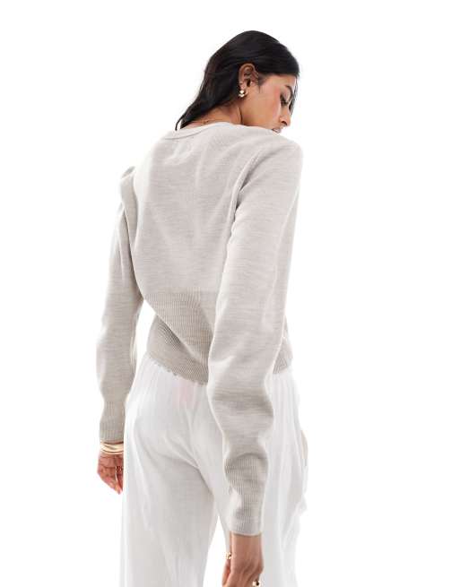 ASOS DESIGN - Strikket cardigan med halsudskæring i beige, 4 af 4