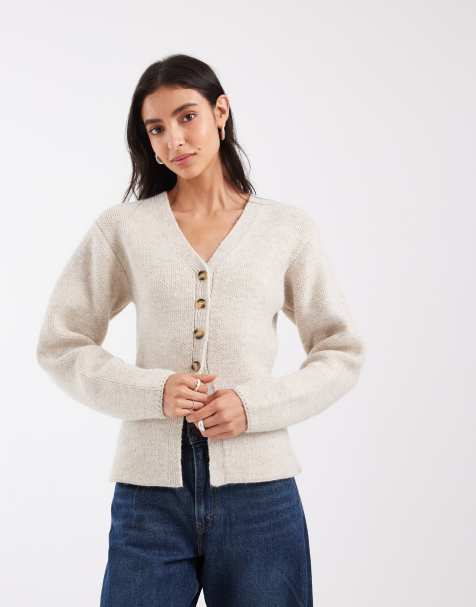 ASOS DESIGN strikket cardigan med indsnøret talje i elfenben - view 1