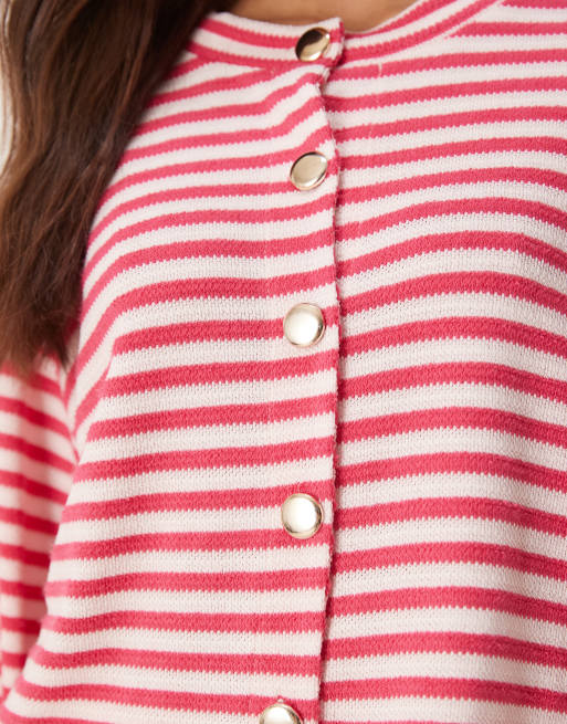 ASOS DESIGN - Strikket cardigan med lange ærmer og lyserøde striber - Del af sæt, 2 af 4