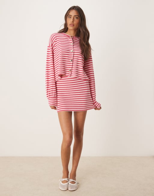 ASOS DESIGN - Strikket cardigan med lange ærmer og lyserøde striber - Del af sæt, 3 af 4