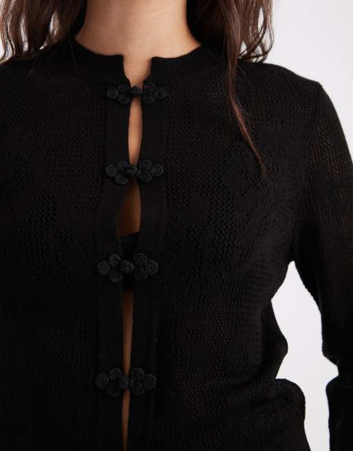 ASOS DESIGN strikket cardigan med mandarinkrave i sort, 3 af 4
