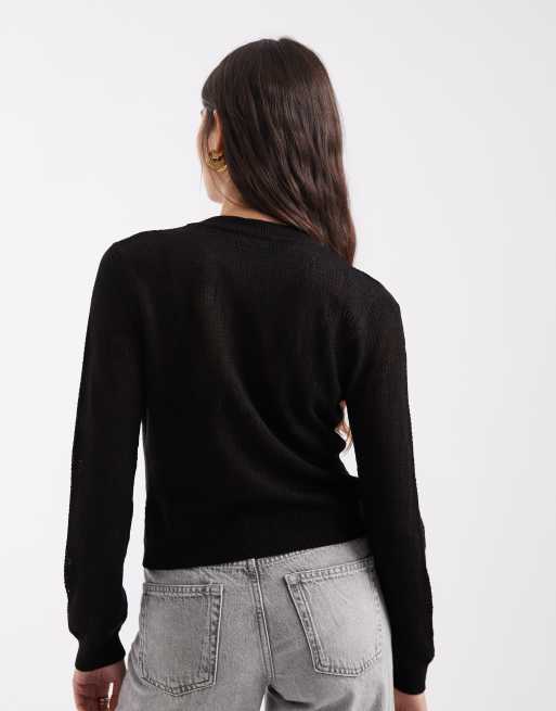 ASOS DESIGN strikket cardigan med mandarinkrave i sort, 4 af 4