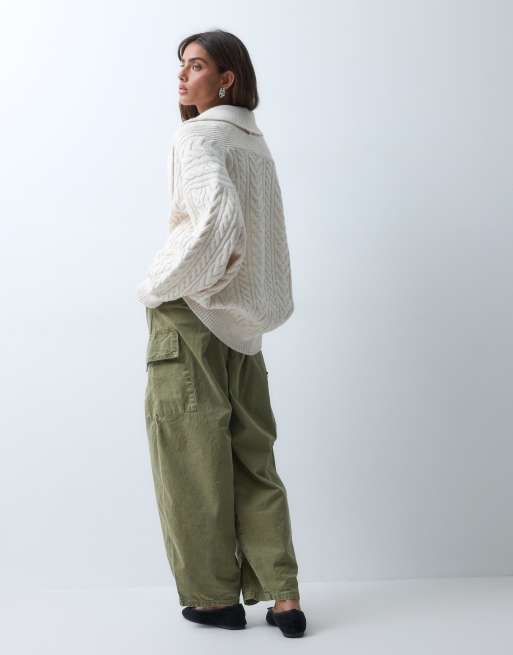 ASOS DESIGN strikket cardigan med sjalskrave og kabelstrik i creme, 3 af 5
