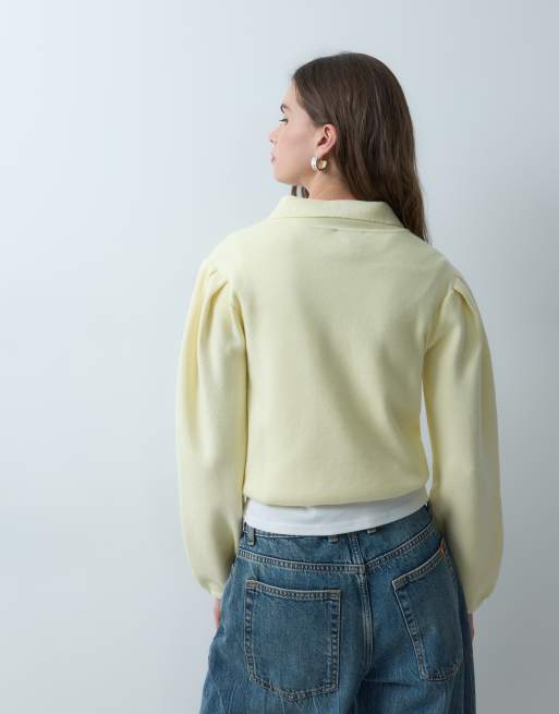 ASOS DESIGN strikket cardigan med sløjfedetalje og knapper i smørgul, 4 af 4