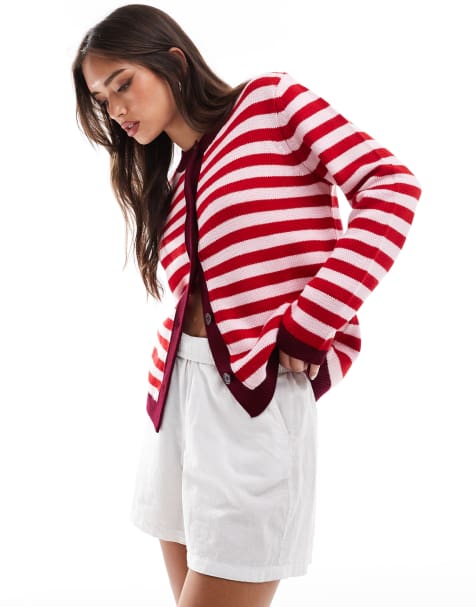 ASOS DESIGN - Strikket cardigan med slørrede røde striber - view 1