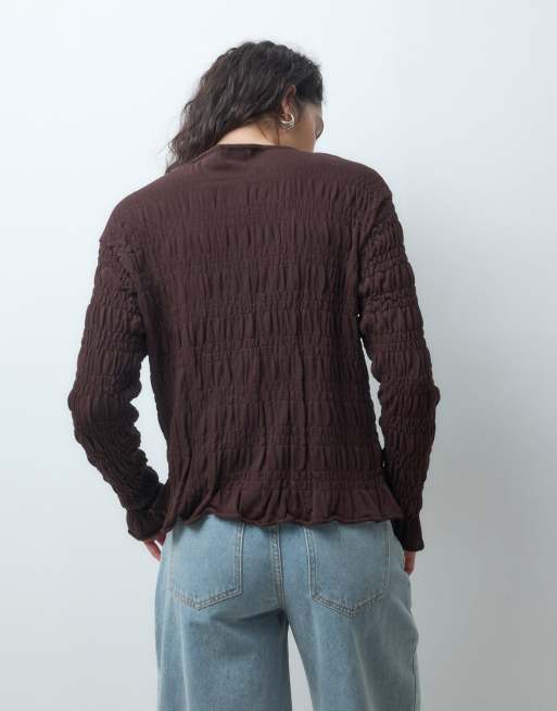 ASOS DESIGN strikket cardigan med smock-detalje i brun, 4 af 4
