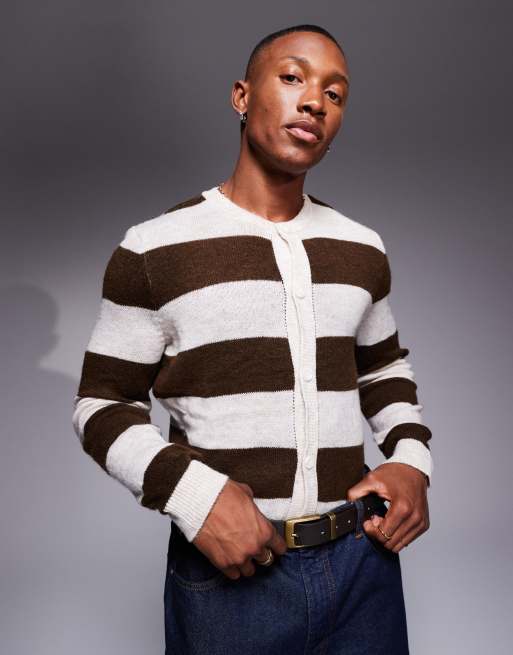 ASOS DESIGN - Strikket cardigan med tekstur og brune striber