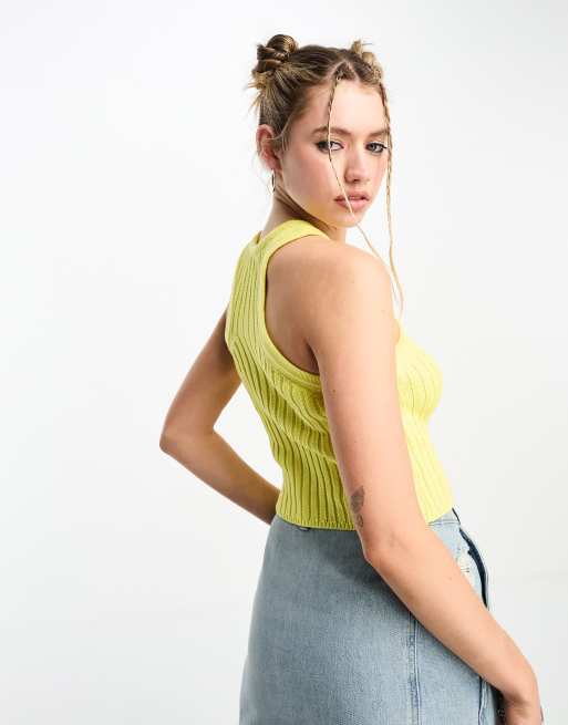 ASOS DESIGN - Strikket croptop med racerhals og chunky syninger i gul, 2 af 4