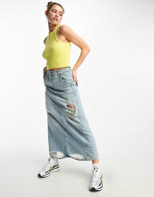 ASOS DESIGN - Strikket croptop med racerhals og chunky syninger i gul, 4 af 4