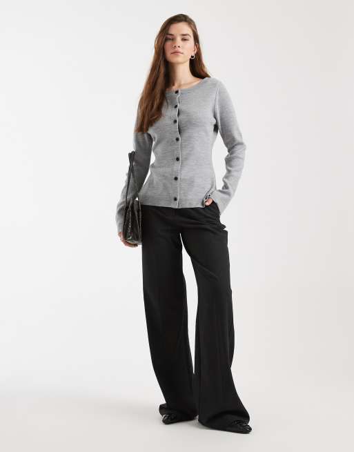 ASOS DESIGN - Strikket grå cardigan med indsyet talje og bådudskæring, 3 af 4