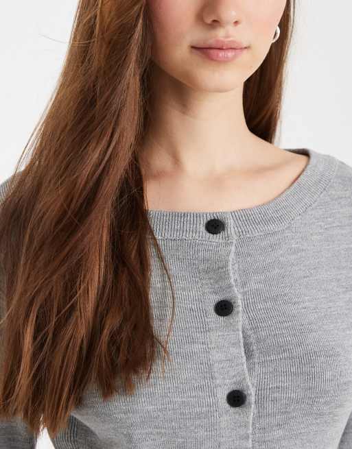 ASOS DESIGN - Strikket grå cardigan med indsyet talje og bådudskæring, 4 af 4