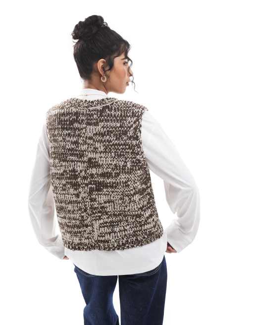 ASOS DESIGN - Strikket habitvest i meleret chokoladebrunt garn, 2 af 4